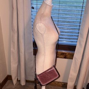 German Fuentes evening bag / clutch bag in mauve leather with attachable chain